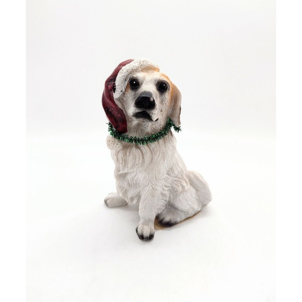 Vintage Greenbrier Golden Retriever Dog Christmas Figurine Santa Hat Resin Decor